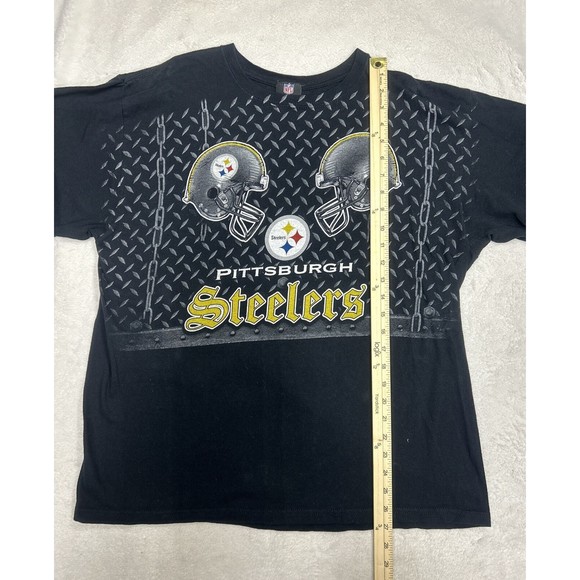 Y2K Pittsburgh Steelers Steel Curtain Helmet Black Graphic T-Shirt Size Large - Picture 5 of 6